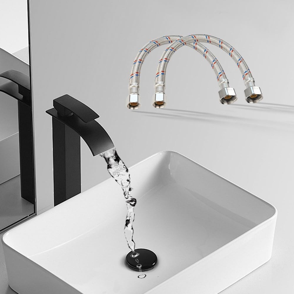 PLUMBINGMASTER 12" Faucet Hose Connector, 3/8" Comp x 1/2" FIP Braided Stainless Steel Faucet Water Supply Lines for Bathroom Kitchen Sink Faucet 2Pcs