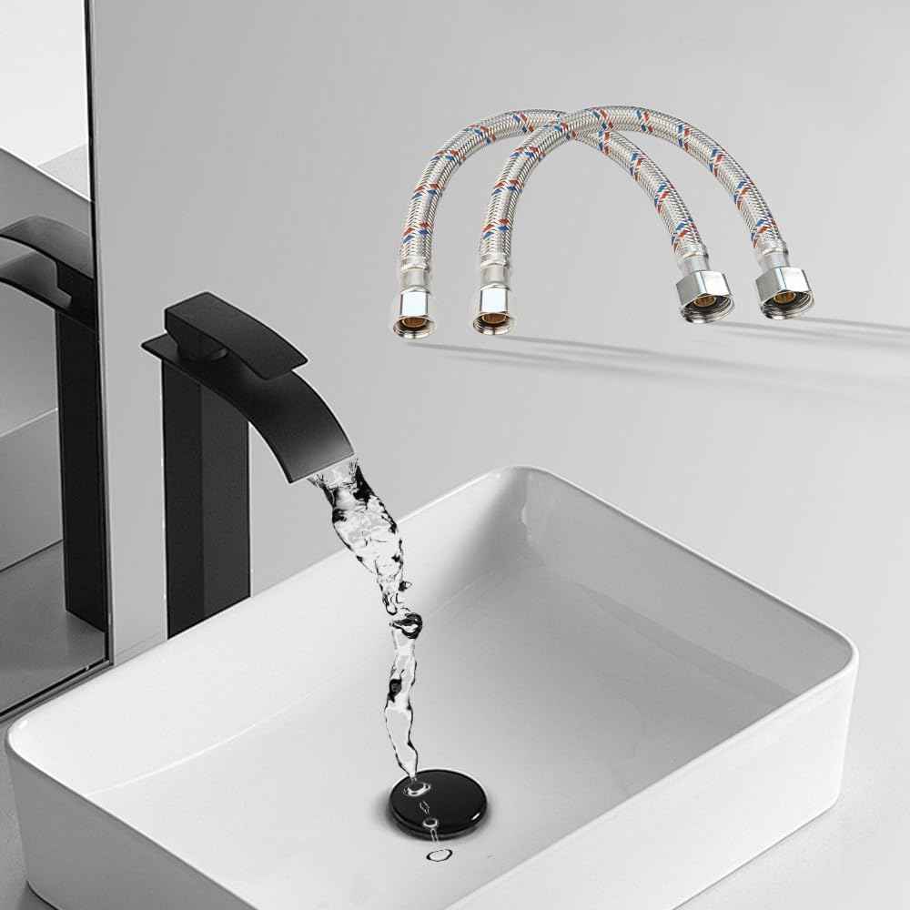 PLUMBINGMSTER 72" Faucet Hose Connector, 3/8" Comp x 1/2" FIP Braided Stainless Steel Faucet Water Supply Lines for Bathroom Kitchen Sink Faucet 2Pcs