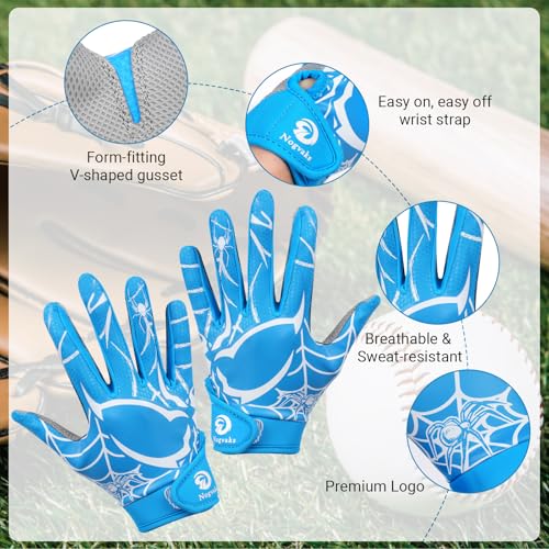 Nogvaks Youth Baseball Batting Gloves Blue/White, M/L (6-6.5in), Non-Slip Breathable Lightweight Kids Sports