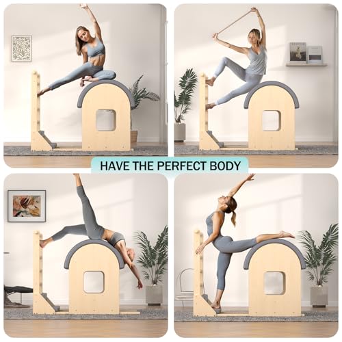 Wooden Pilates Ladder Barrel - Spine Corrector Machine Gray Large