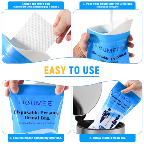 900ML Disposable Urine Bags - 10 Pack, Leak-Proof, Blue