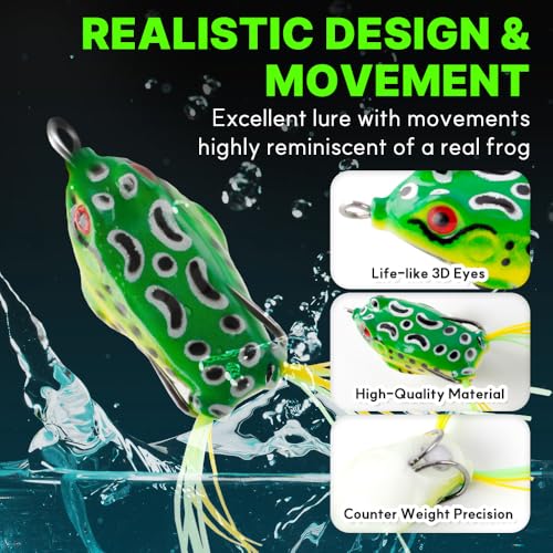 Topwater Frog Lures for Bass 5 Pack Soft Hollow Body Baits