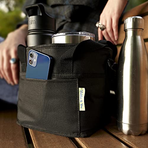 NoNa & Bee 4-Water Bottle Holder with Strap (Black) – 4 Compartment Insulated Carrier