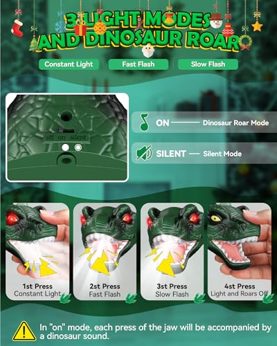 T-Rex LED Dinosaur Headlamp for Kids - Green, 3 Lighting Modes
