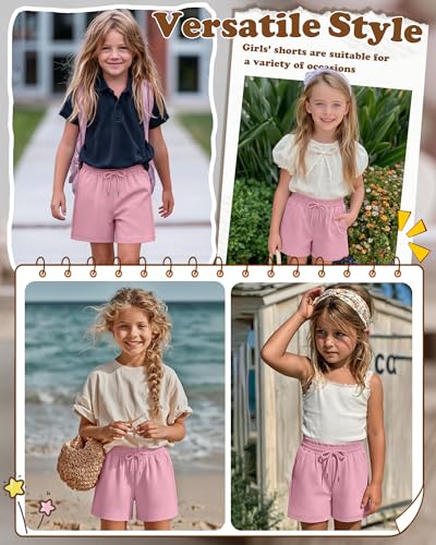 Girls' Drawstring Shorts with Pockets - High Elastic Waist Casual Pants