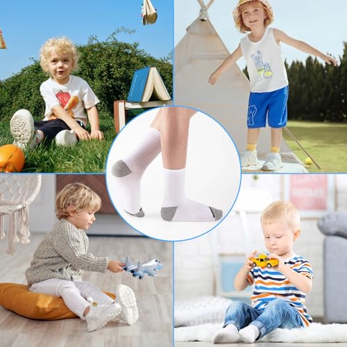 Kids Boys Athletic Crew Socks 20-Pair Bulk Pack White Ages 7-10 | LITERRA