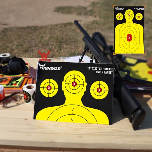Highwild 50 Pack Shooting Range Silhouette Paper Targets - Black & Yellow, 14x22 Inches for Handguns & Rifles