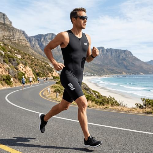 Men's Triathlon Suit - Breathable Quick-Drying Sleeveless Trisuit with Full Zip Pocket