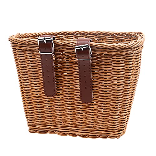 Woven Plastic Bike Basket - Front D-Shaped Handlebar Storage Brown
