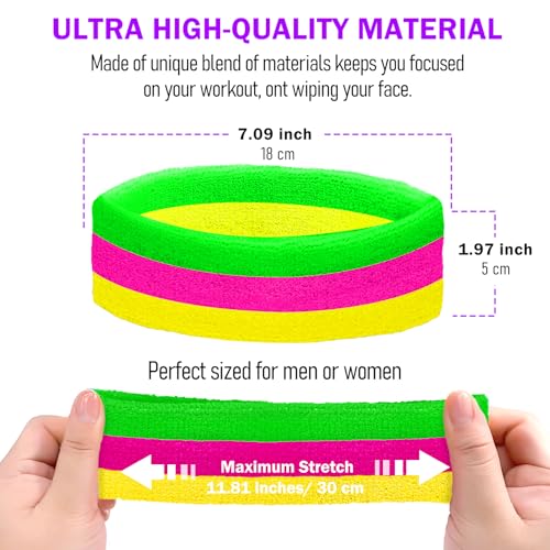 Ronglry 80s Neon Sweatbands Set with Color Mixing - Women's Sports Headband & Wristband for Glow Parties Halloween