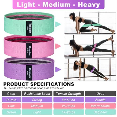 Resistance Bands Set - 3 Levels of Fabric Exercise Bands - Assorted