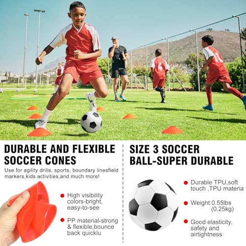 Kids Soccer Goal Set - 2 Portable 6'x4' Goals with Ball & Cones - Black