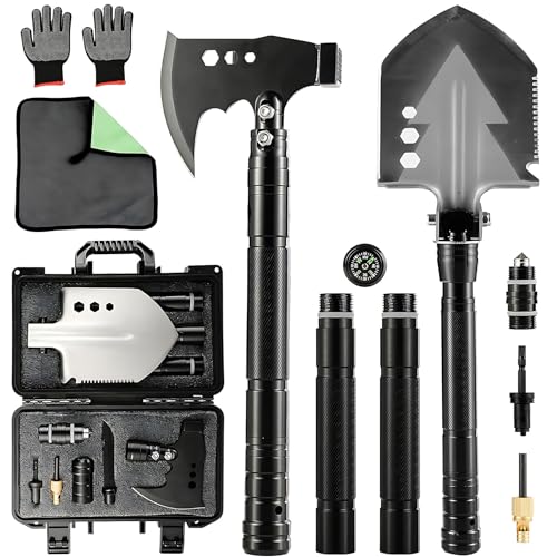 NIPURA Axe+Shovel Set Camping Foldable Digging Shovel MultiTool Steel Tactical Kit