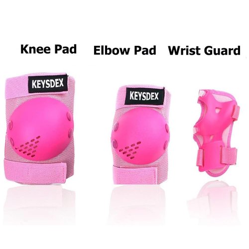 KEYSDEX Kids Protective Gear Set - 6-Piece Knee Elbow Wrist Pads for Ages 3–7,Safety Equipment for Skate&Skateboarding,Roller Skates,Cycling,BMX Bike,Inline Skating,Scooter Riding,Snowboarding Pink S