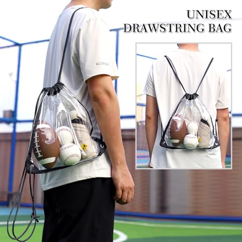 Clear Drawstring Backpack - 2 Pack, 12x12 Small Bags - Black