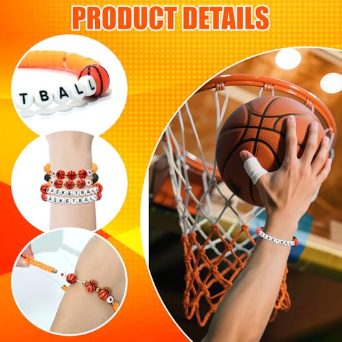Basketball Sports Charm Bracelets - 40 Pcs Adjustable Beaded Jewelry