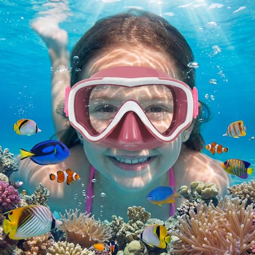Flutesan Kids Swim Goggles with Nose Cover - Emerald Green / Brick Red (2 Pcs)