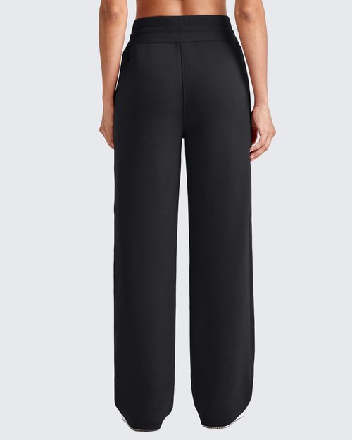G4Free Wide Leg Pants for Woman Drawstring Pull on High Waist Casual Lounge Workout Gym Track Pants with Pockets(Black,M,Tall)