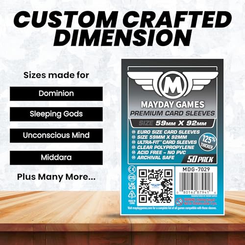 Premium Standard European Card Sleeves 59x92mm, 90-Micron Clear, 50 Pack