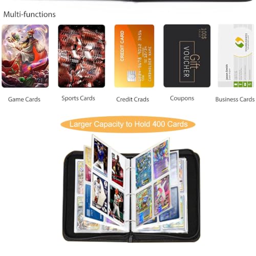 4-Pocket Trading Card Binder (Red) Holds 400 Cards, PU Leather, Zipper