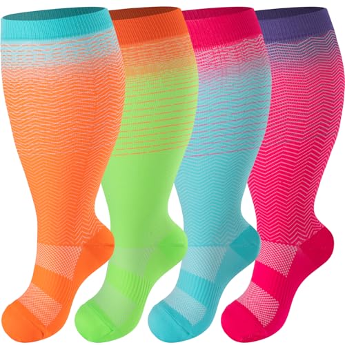 XX-Large Pink Compression Socks 4 Pairs Plus Size Knee High 20-30 mmHg Circulation