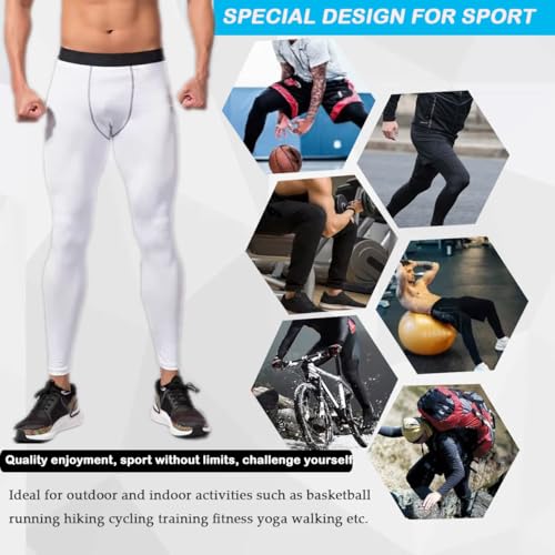 Men's Compression Pants - Athletic Leggings for Running & Gym - Large White