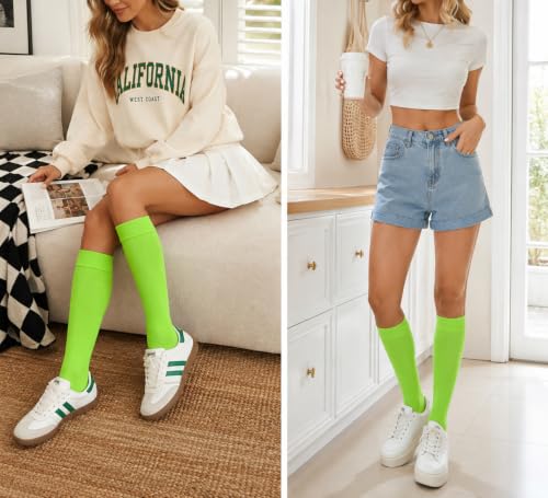 Knee High Socks for Men & Women - Soft Long Tube - Medium-Large Green