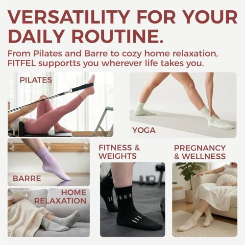 Non-Slip Pilates Socks for Women - 5 Pairs, Size 5.5-10 - Apricot, Light Green, Pink, Light Gray, Black