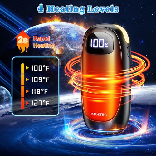 JMOSTRG 2-Pack Rechargeable Hand Warmers Dual-Sided with LED Display & Flashlight – Black