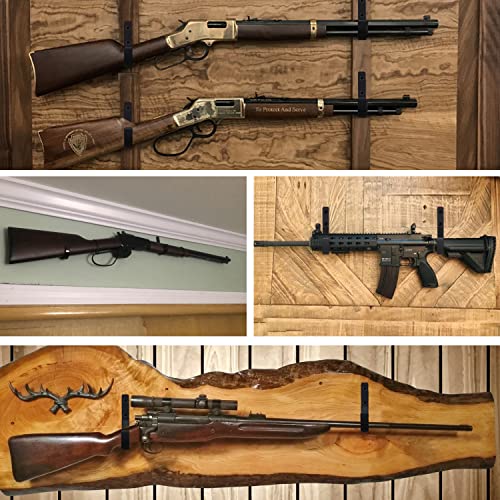 Heavy Duty Steel Gun Rack Wall Mount - Horizontal Shotgun Hooks - Black - 1 Pair
