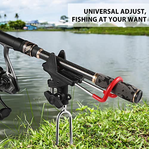 PLUSINNO 1 Pack Fishing Rod Holders with 360° Adjustable Angles - Red & Black