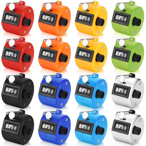 Bright Color 16 Pcs Hand Tally Clicker Counter 4-Digit Counting Aid