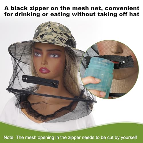 Sucrain Camouflage Mosquito Head Net Hat Sun Hat with Hidden Mesh for Outdoor Gardening & Beekeeping