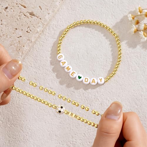 Gold Heart Soccer Beaded Bracelet for Women - Sports Jewelry Gift