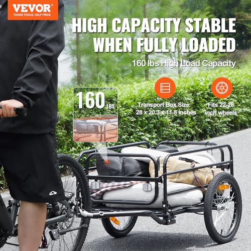 Heavy-Duty Bike Cargo Trailer - 160 lbs Load Capacity, Foldable