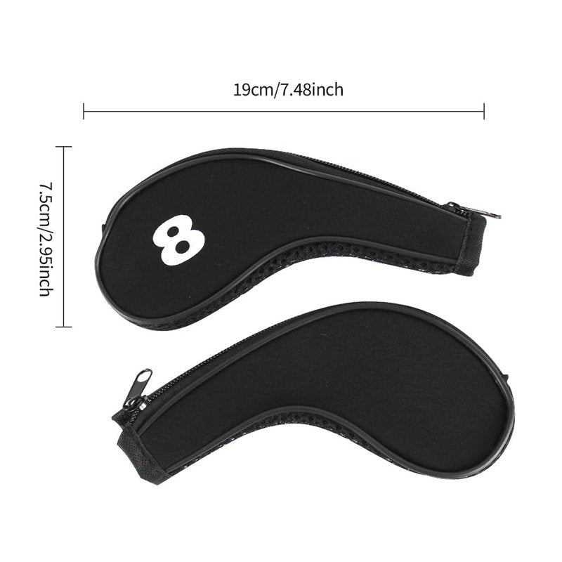 Scott Edward 12pcs Number Print Golf Club Irons Covers Neoprene Zippered Golf Wedge Covers with Long Neck Protective Mesh Golf Head Covers for Men Women Fit Most Standard Irons (Pure Black)