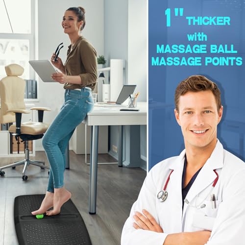 Ergohead 28" x 17" x 1" Anti-Fatigue Standing Desk Mat with Massage Ball - Non Slip Comfort Floor Mat for Office & Home