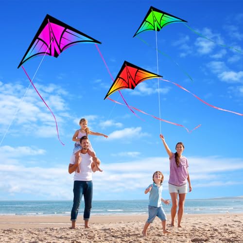 3-Pack Delta Kites for Kids & Adults - Easy to Fly with Bright Gradient Colors