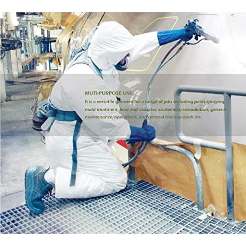 SYINE Pack of 5 Disposable Protective Coverall with Hood, Elastic Cuff for Spray Painting Cleaning Work,Breathable & Durable