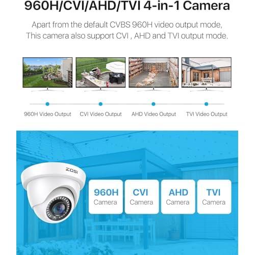 ZOSI 2MP 1920TVL Hybrid 4 in 1 TVI CVI AHD CVBS Security Camera,1080P HD Weatherproof Outdoor Indoor Surveillance Cam,Night Vision,For 960H,720P,1080P,5MP,4K analog DVR - White