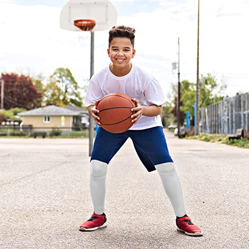 Boys Compression Leggings - Youth Athletic Tights, Medium/White