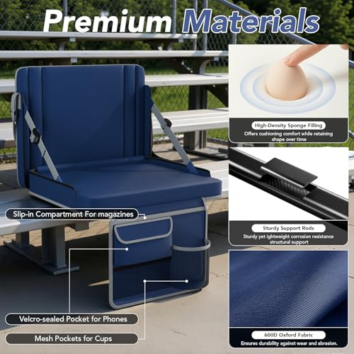 Adjustable Stadium Seats with Back Support - 2-Pack Navy