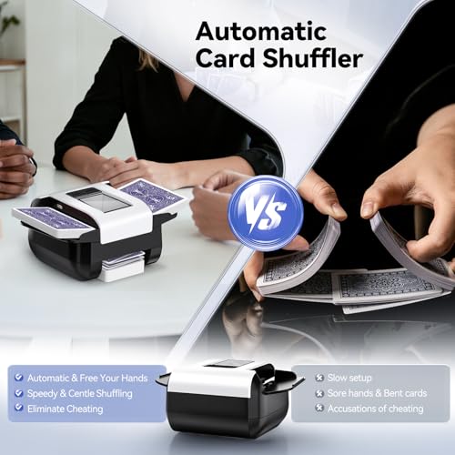 White Automatic Card Shuffler for 1-2 Decks with USB-C Rechargeable, Quiet Operation, Dual Auto/Manual Modes