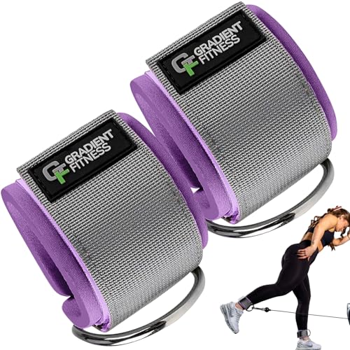 Ankle Straps for Cable Machines - Gray/Purple 1 D-Ring (2 Pack)
