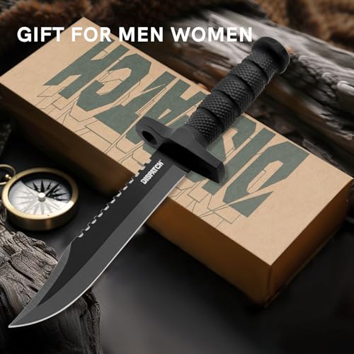 Dispatch Black Fixed Blade Hunting Knife 12-inch Survival Bowie with Sheath