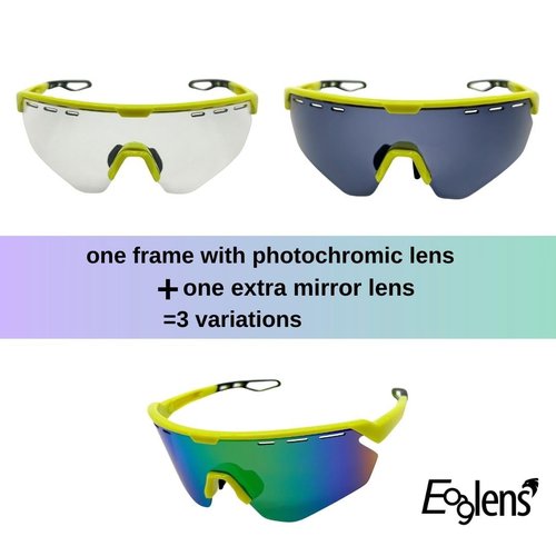 Eaglens Outdoor Sports PC photochromic and extra mirror lens wrap around Cycling Sunglasses for Men & Women TR90 Frame UV Protection, E2157y-ry-01