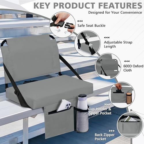 Stadium Seat with Back Support and Cushion - Grey