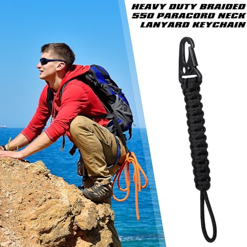 Yoojahow 6 Pcs Paracord Keychain Set 550 Cobra Weave Black with Steel Clasps