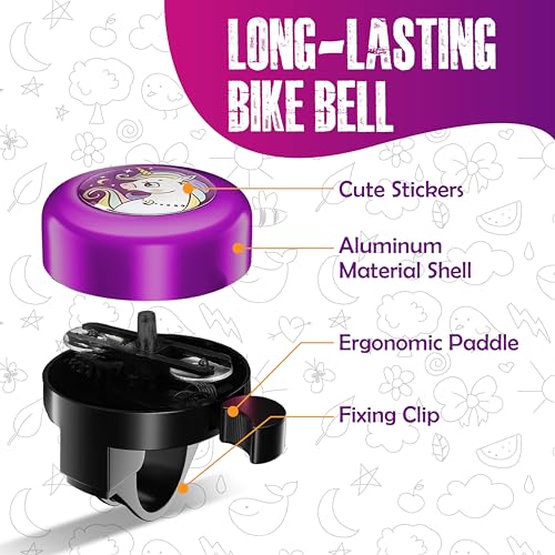 Kids Bike Bell with Streamer - Purple Cartoon Design