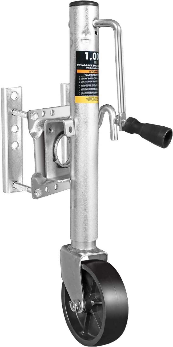 Road DAWG Boat Trailer Jack - Heavy Duty 1000 Lbs Capacity with 6-Inch Single Wheel & Swing-Back Design